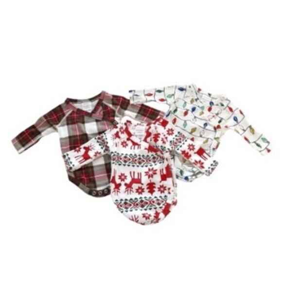 Hanna Andersson Christmas Baby Bodysuits Lot of 3 Long Sleeve Baby 0-3mo Holiday